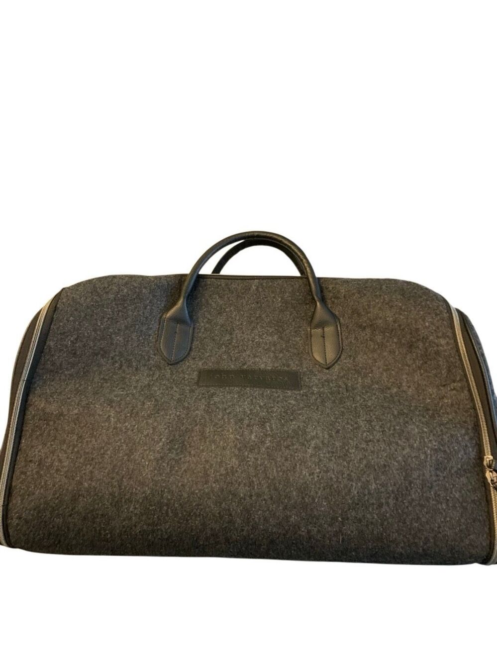John Varvatos weekender duffel bag felt gray wrap around zip closure suit bag